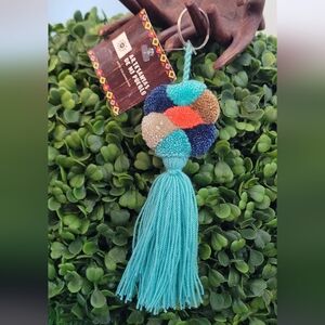 Multicolor Pom Tassel Keychain - Teal, Navy, Coral